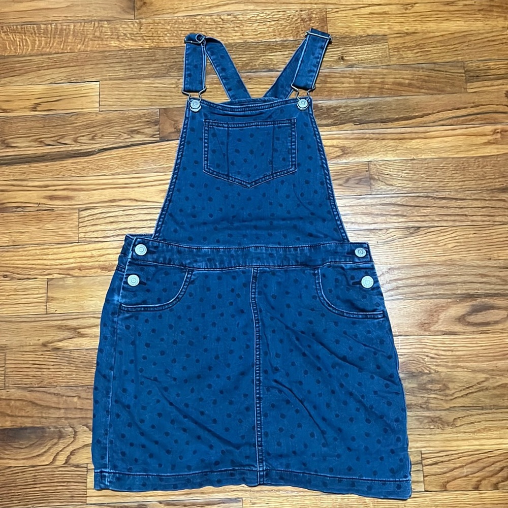 Cat & Jack Denim Jumper Dress Blue Polka Dots Size XL (14/16)